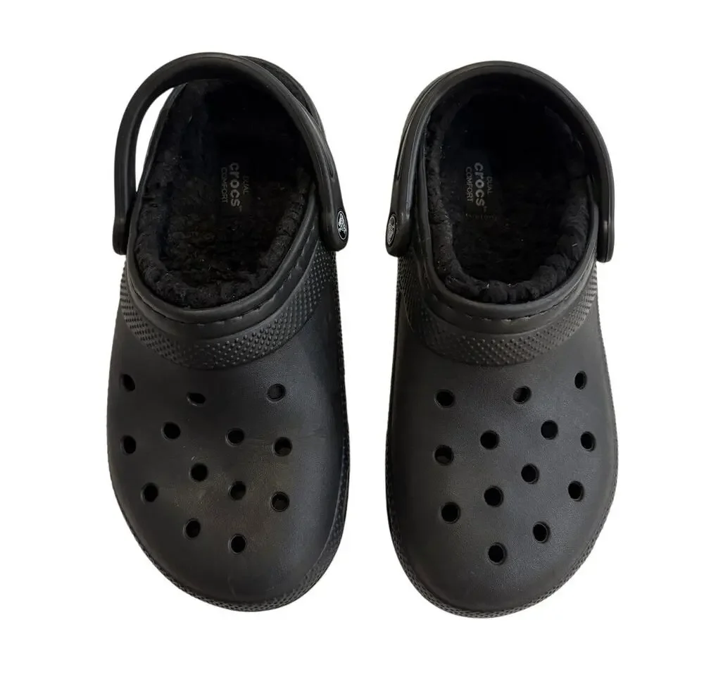 Crocs Classic Dual Comfort Black Fleece Lined Clogs Mens 6 Womens 8
